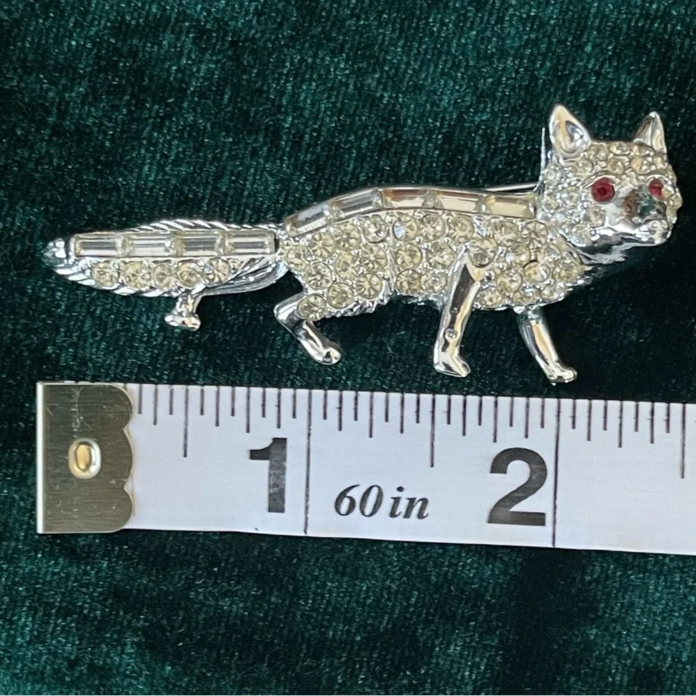 Silver Fox Brooch with Crystal Accents